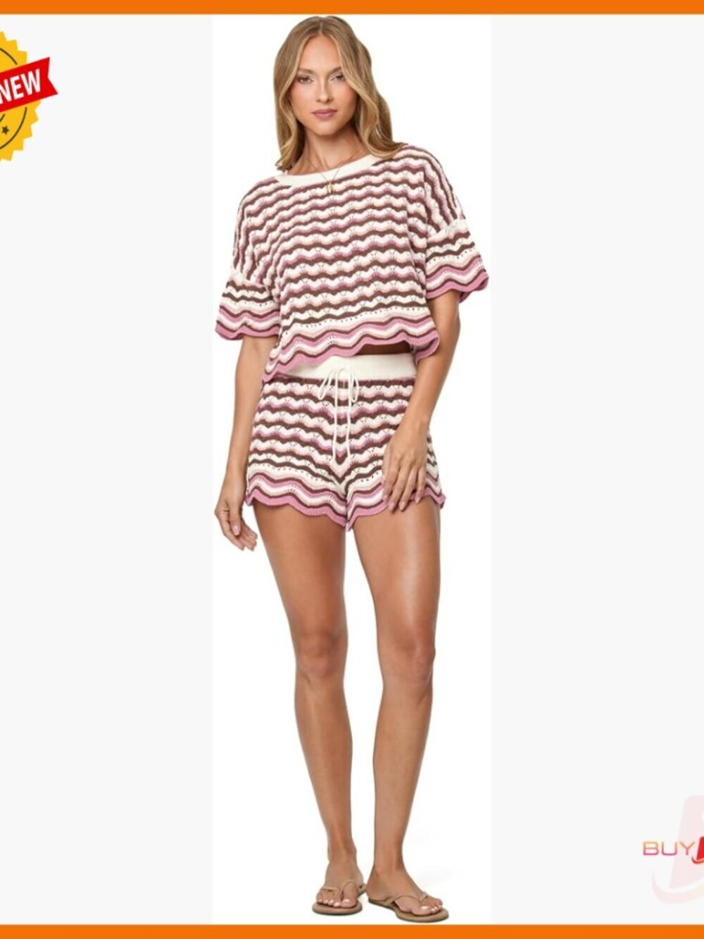 Crochet Knit Cropped Top, Cotton Short Sleeve Shirt with Scalloped Hem, Relaxed
